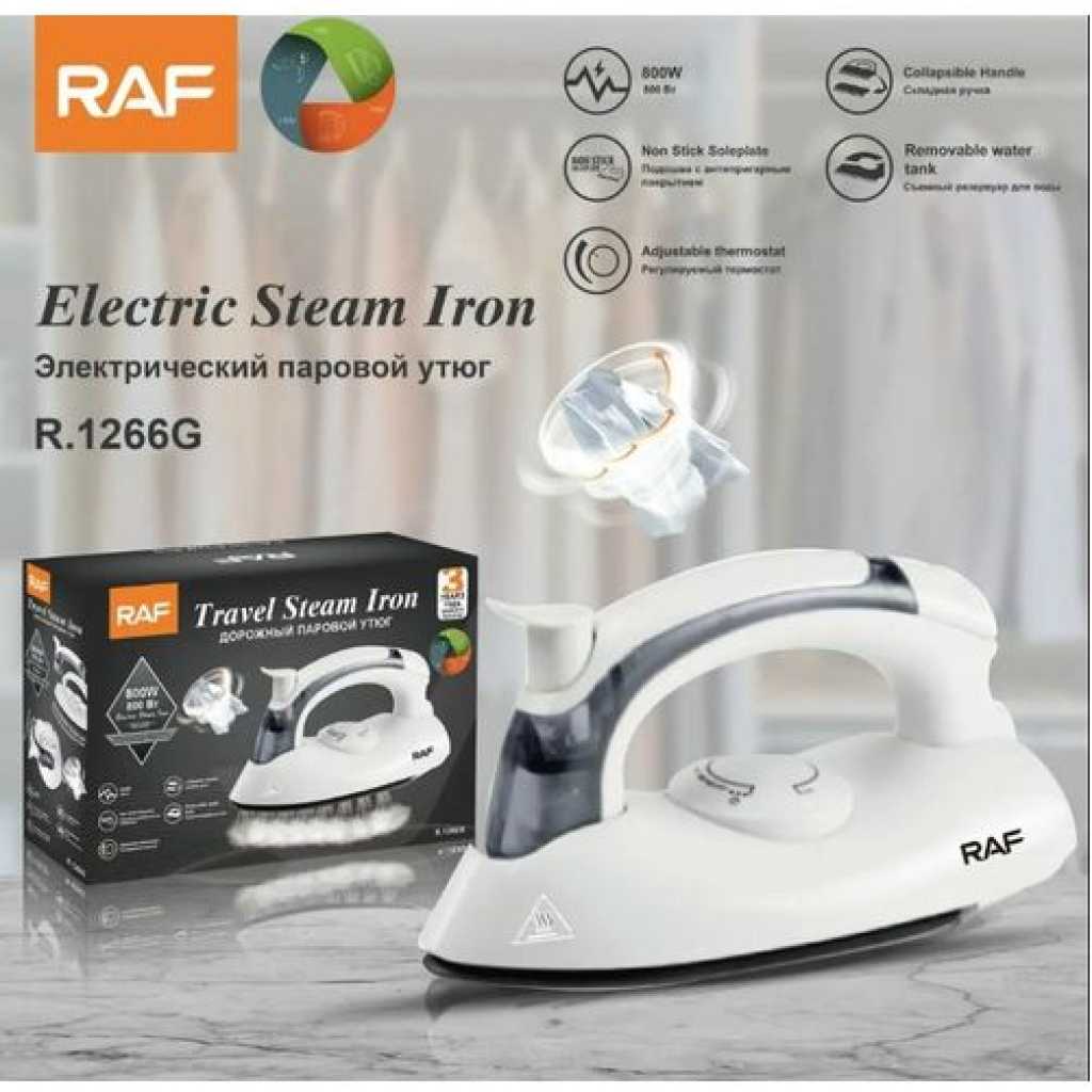 RAF Portable Foldable Travel Electric Steam & Dry Light Weight Iron 800 Watts - White