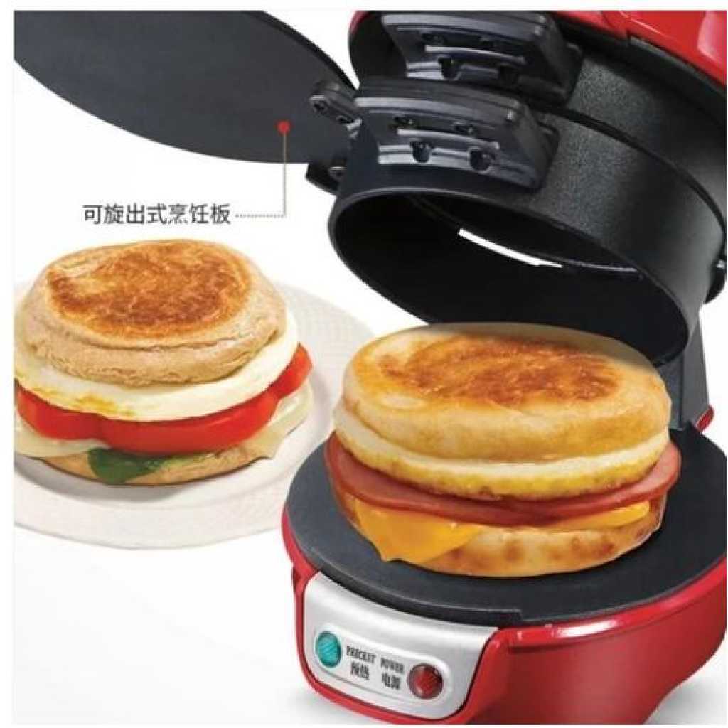 RAF R.666 Burger Machine/Panini Home Breakfast Machine Mini Sandwich Machine Double-Sided/Non-Stick Pan - Red