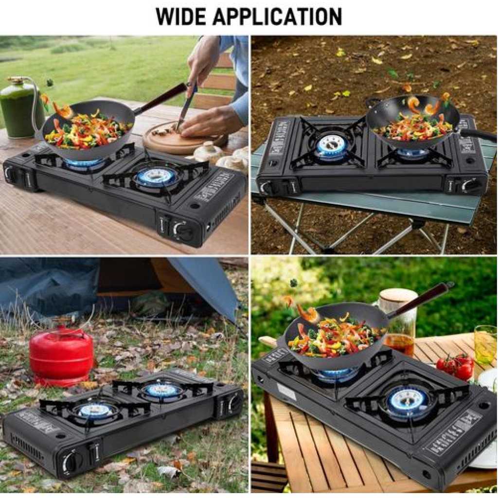 Boma Propane Camping Stove 2 Burners Portable Camping Stove Double Auto Ignition Camping Burner LPG for RV, Apartments, Outdoor - Black