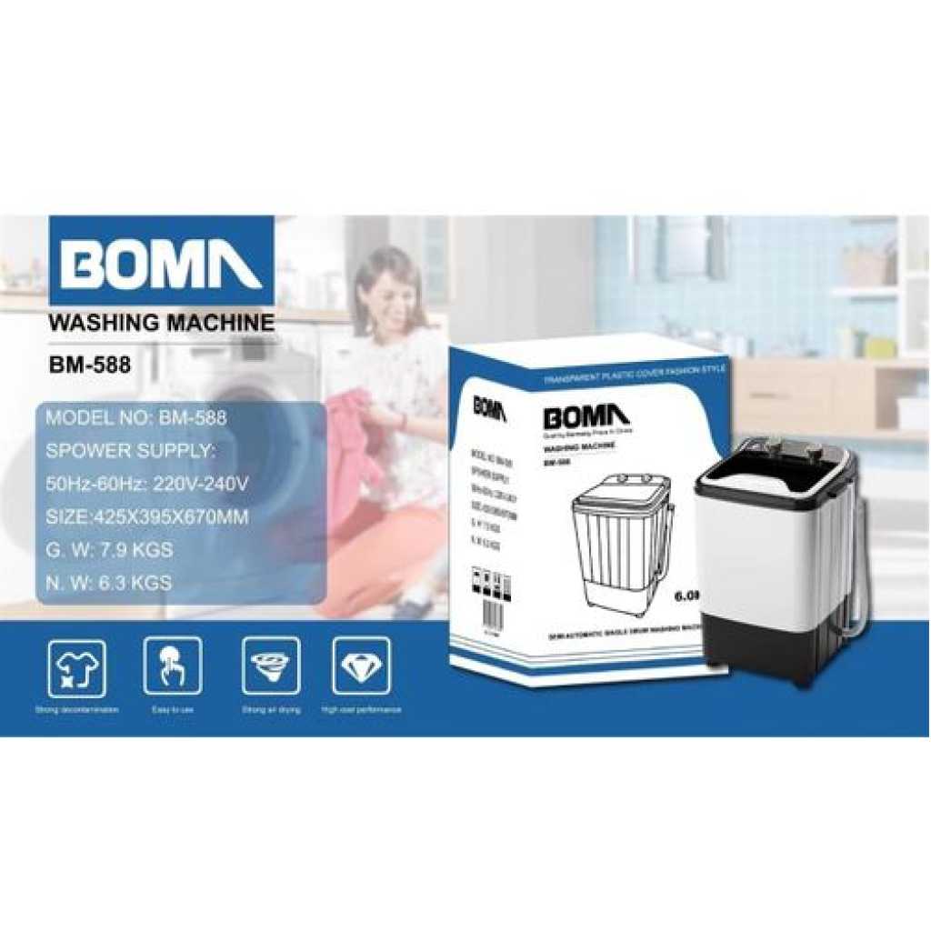 Boma Washing Machines 6KG Large Capacity Super Quiet Mini Washing Machine camping Portable Washing Machine 360 Blue Light Washing Energy Water saving TimerEasy Operation -Black White