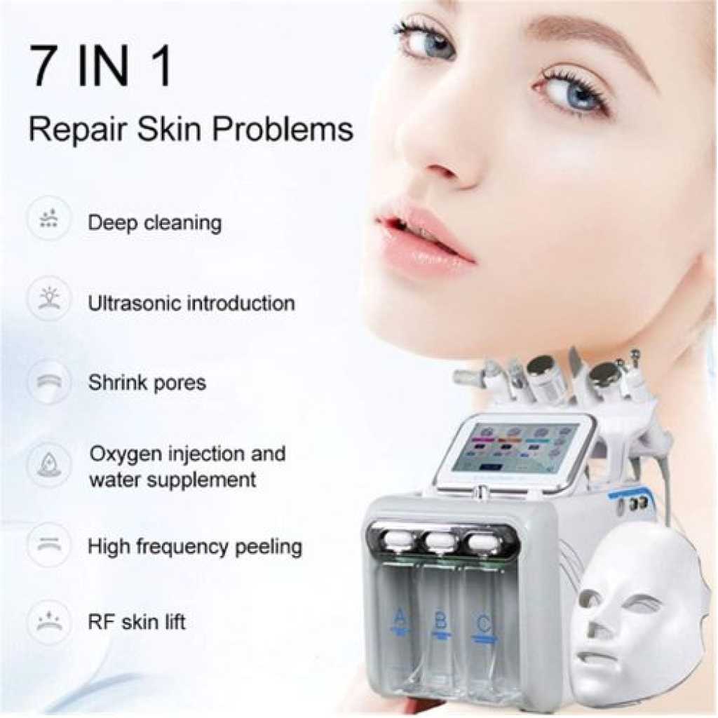 Hydrogen Oxygen Facial Machine, 7 in 1 Professional Diamond Microdermabrasion Machine Water Peeling Hydro Dermabrasion RF Scrubber Hydrafacial Machine- White