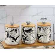 Set of 3 Marble Kitchen Canisters With Bamboo Lids Ceramic Food Storage Jars- Multicolor