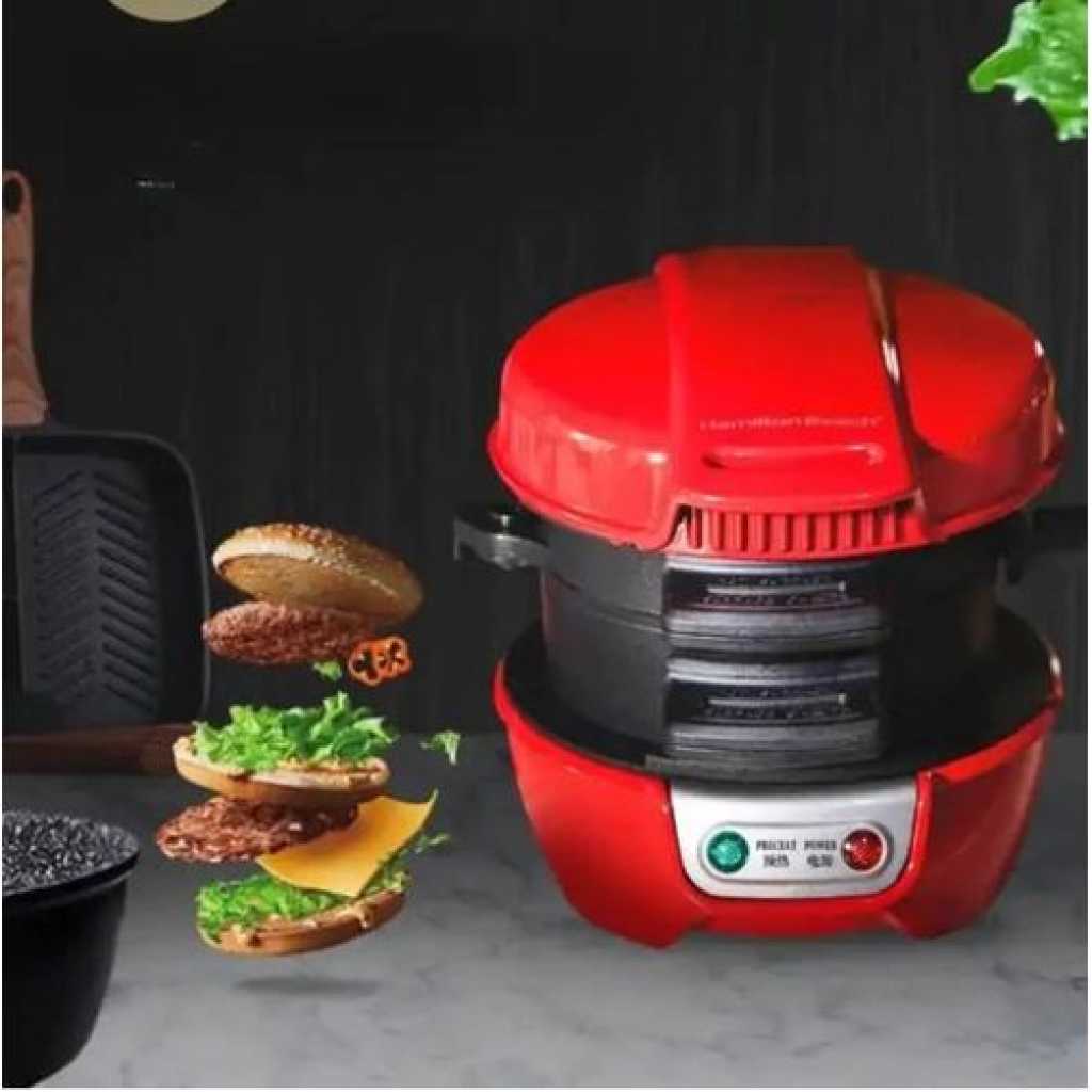 RAF R.666 Burger Machine/Panini Home Breakfast Machine Mini Sandwich Machine Double-Sided/Non-Stick Pan - Red