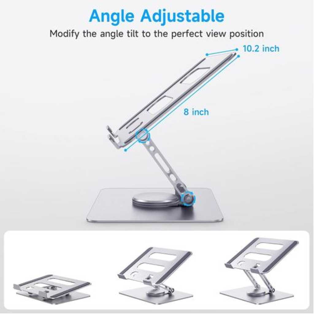 Adjustable Laptop Stand with 360 Rotating Base, Computer Stand Ergonomic Laptop Riser for Collaborative Work Dual Rotary Shaft Fully Foldable for Easy Storage Fits All Laptops up to 15.6 inches- Silver