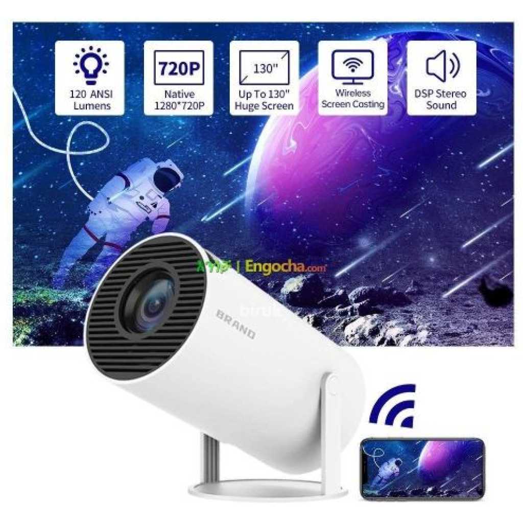 Borrego Smart 2 Full HD Projector Wifi + Android Spotlight Mini HD Projector -White