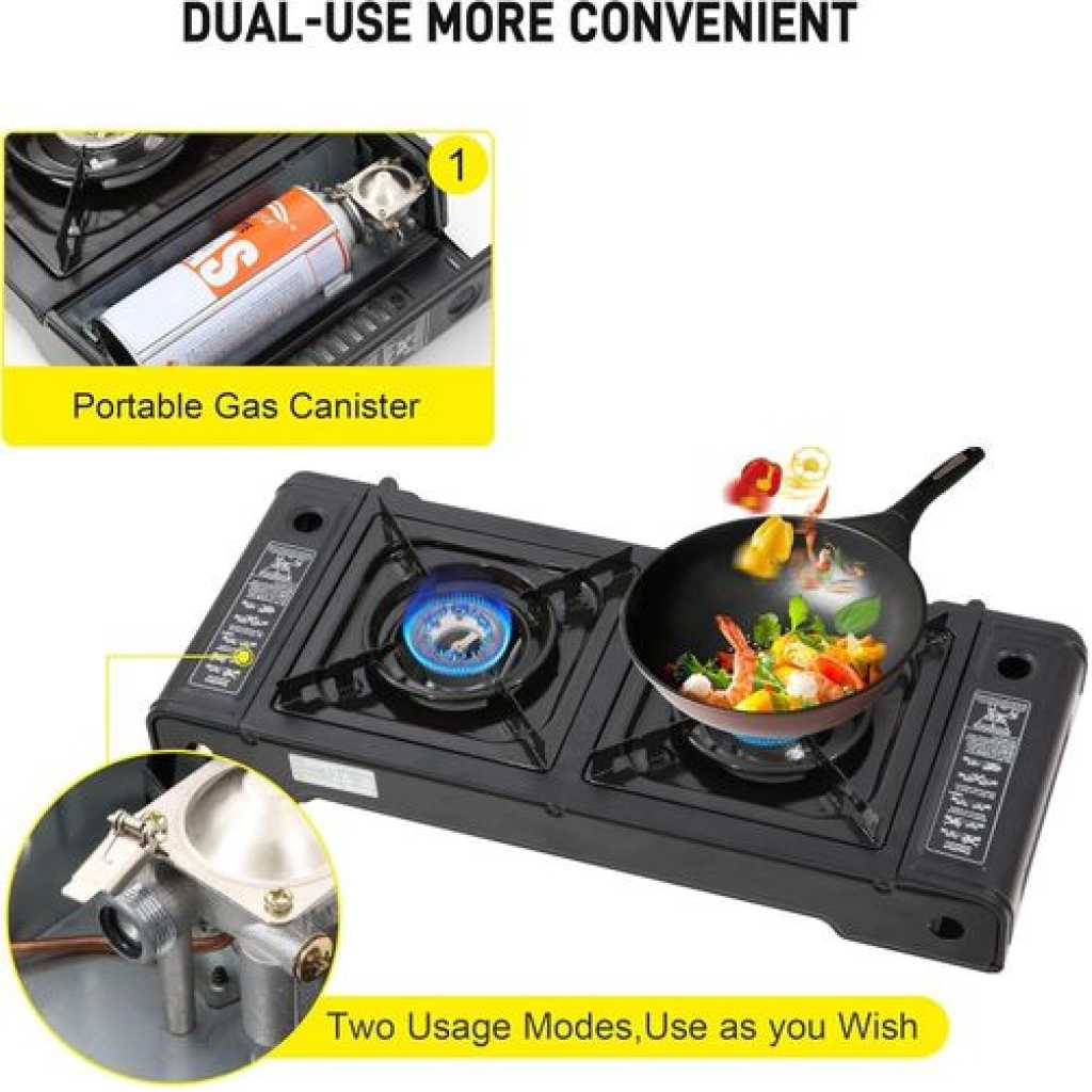 Boma Propane Camping Stove 2 Burners Portable Camping Stove Double Auto Ignition Camping Burner LPG for RV, Apartments, Outdoor - Black