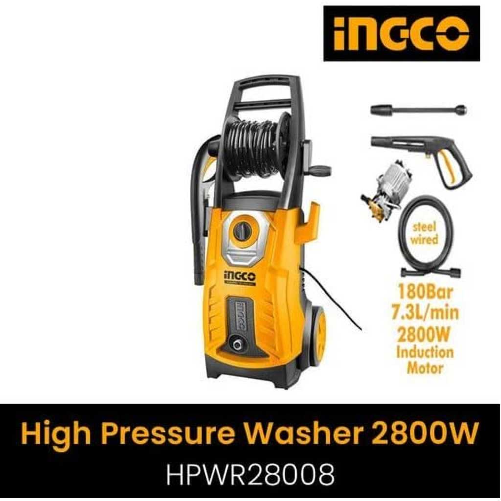 INGCO High Pressure Car Washer, Patented High Pressure Washer HPWR28008, 2800W |100% Pure Copper Motor|Pressure-180 Bar, Max Flow-438 l/h, Working Radius +11 m