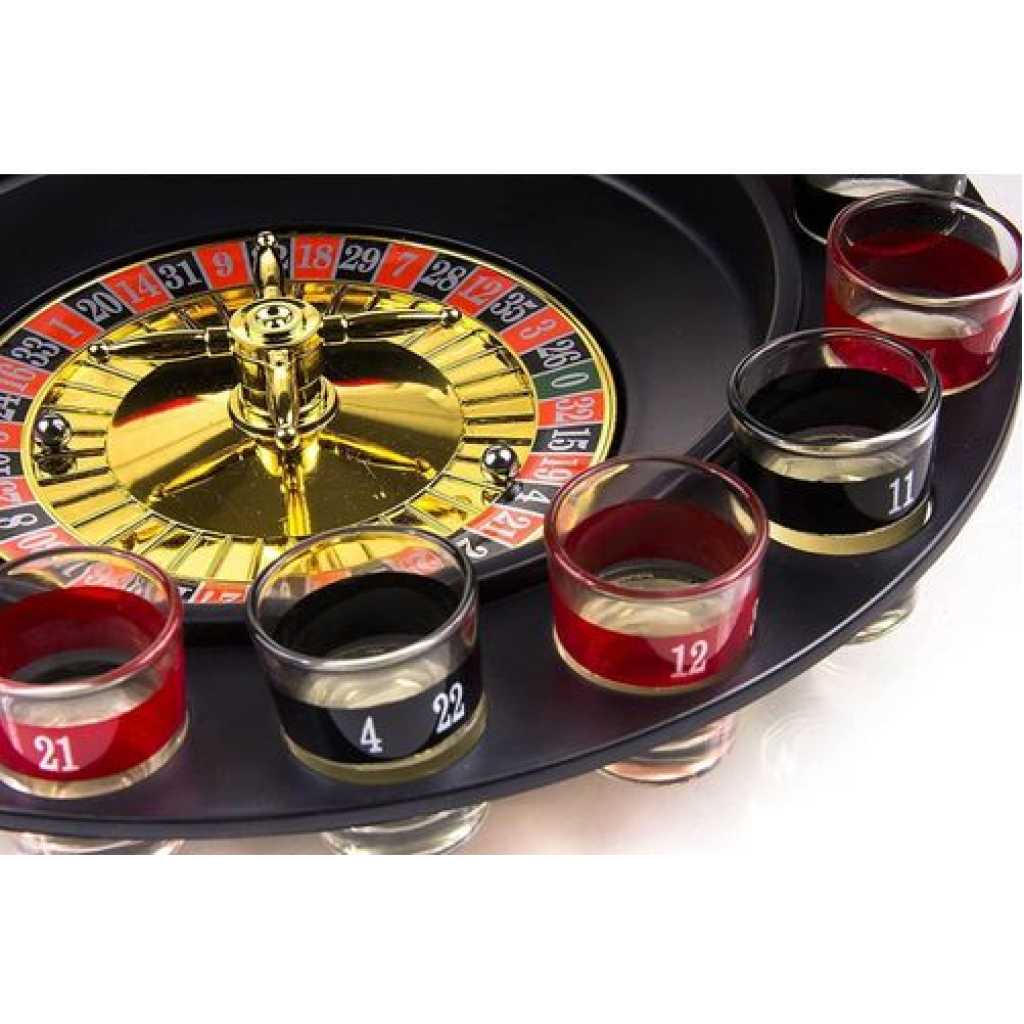 Spin Wheel Roulette Set with Ball Fun Game Set (2 Balls and 16 Glasses) Casino Style Drinking Party Game -Multicolor