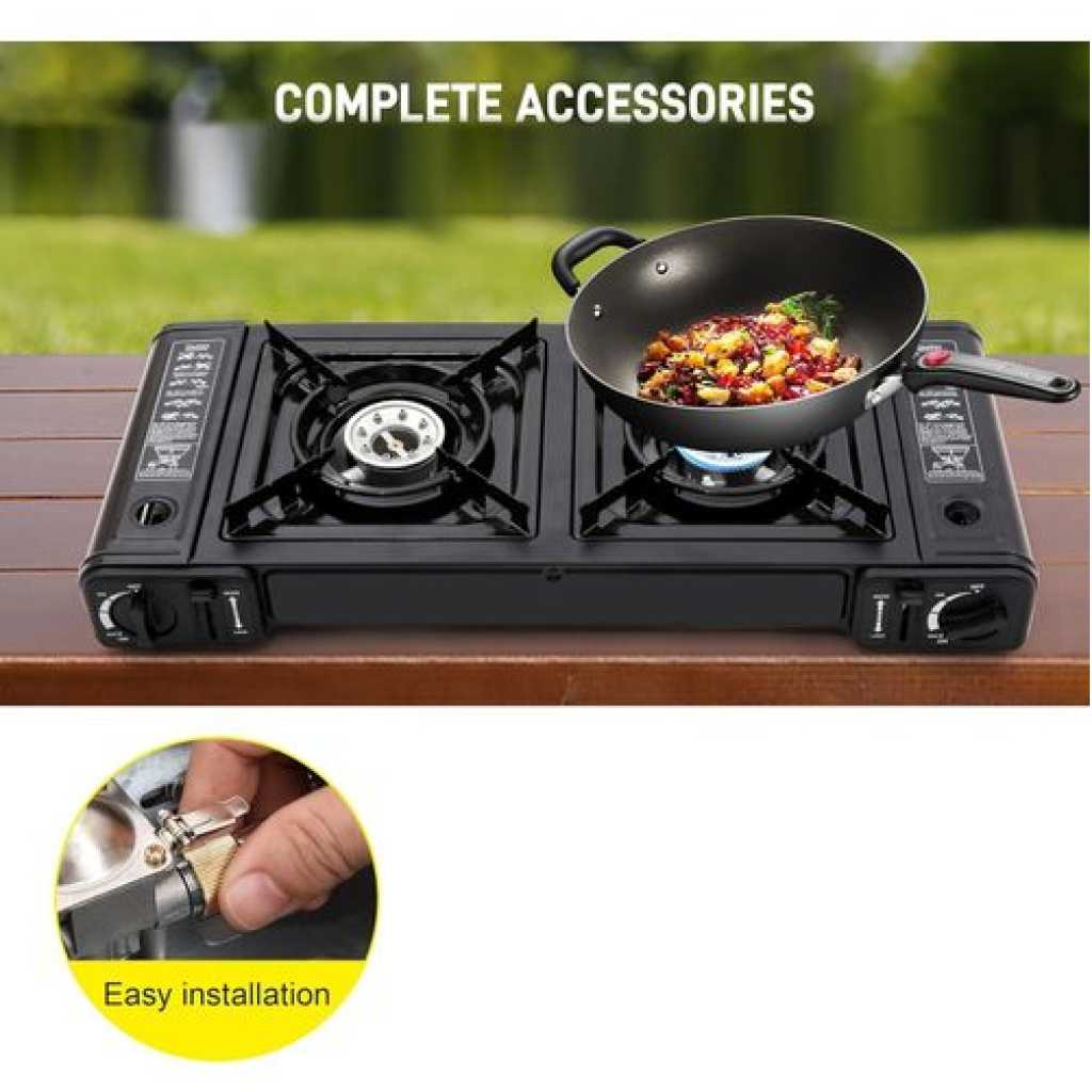 Boma Propane Camping Stove 2 Burners Portable Camping Stove Double Auto Ignition Camping Burner LPG for RV, Apartments, Outdoor - Black