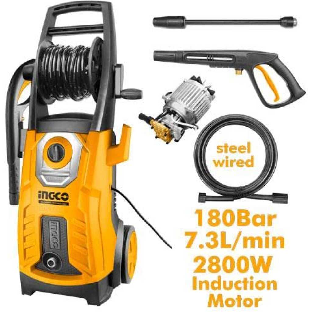 INGCO High Pressure Car Washer, Patented High Pressure Washer HPWR28008, 2800W |100% Pure Copper Motor|Pressure-180 Bar, Max Flow-438 l/h, Working Radius +11 m