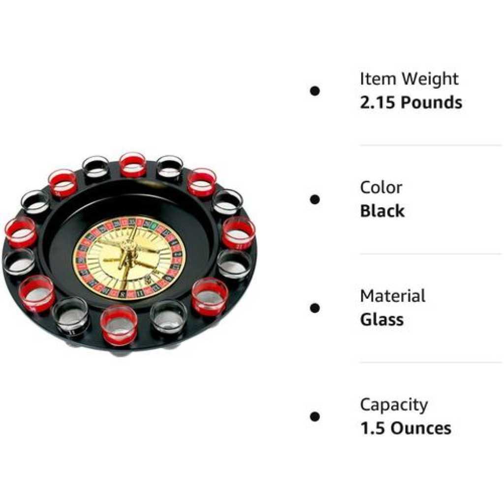 Spin Wheel Roulette Set with Ball Fun Game Set (2 Balls and 16 Glasses) Casino Style Drinking Party Game -Multicolor