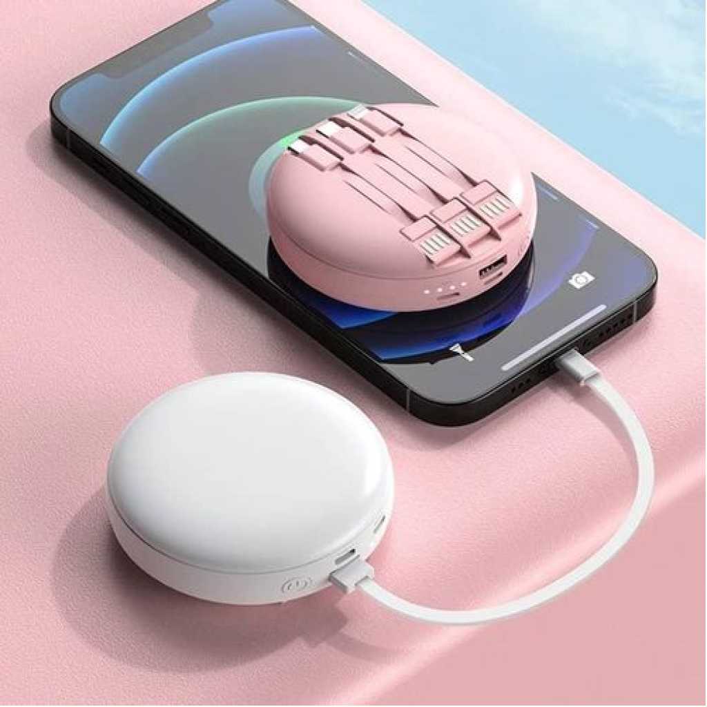 Multifunction Outdoor Traveling Mini Electric Hand Warmer Light Filling Cosmetic Makeup Mirror Power Bank 20000mAh Portable Charging Power Bank Built in Cable Portable USB Charger External Battery Pack Power Bank- Multicolor