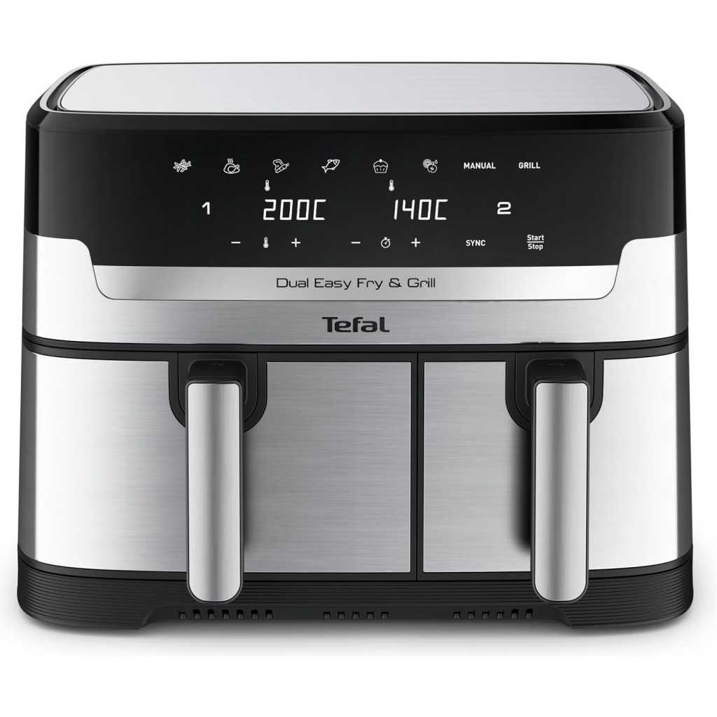 TEFAL Airfryer & Grill |Dual Easy Fry & Grill | 8.3 L | Dual Drawers | 8 Pre-Set Cooking Programs | Dishwasher-Safe Parts | Dedicated App | 2 Years Warranty EY905D40