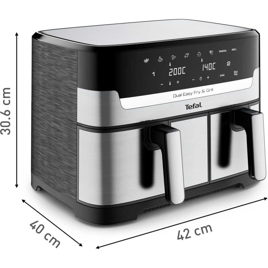 TEFAL Airfryer & Grill |Dual Easy Fry & Grill | 8.3 L | Dual Drawers | 8 Pre-Set Cooking Programs | Dishwasher-Safe Parts | Dedicated App | 2 Years Warranty EY905D40