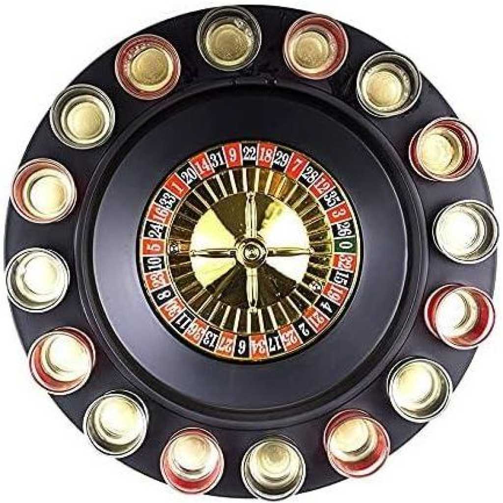 Spin Wheel Roulette Set with Ball Fun Game Set (2 Balls and 16 Glasses) Casino Style Drinking Party Game -Multicolor