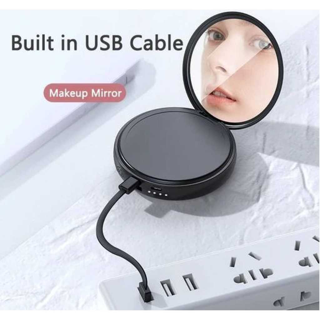 Multifunction Outdoor Traveling Mini Electric Hand Warmer Light Filling Cosmetic Makeup Mirror Power Bank 20000mAh Portable Charging Power Bank Built in Cable Portable USB Charger External Battery Pack Power Bank- Multicolor