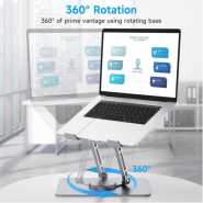 Adjustable Laptop Stand with 360 Rotating Base, Computer Stand Ergonomic Laptop Riser for Collaborative Work Dual Rotary Shaft Fully Foldable for Easy Storage Fits All Laptops up to 15.6 inches- Silver