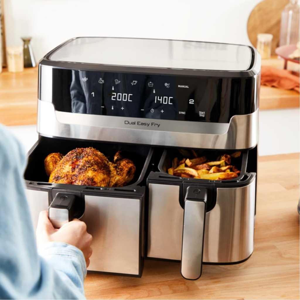 TEFAL Airfryer & Grill |Dual Easy Fry & Grill | 8.3 L | Dual Drawers | 8 Pre-Set Cooking Programs | Dishwasher-Safe Parts | Dedicated App | 2 Years Warranty EY905D40