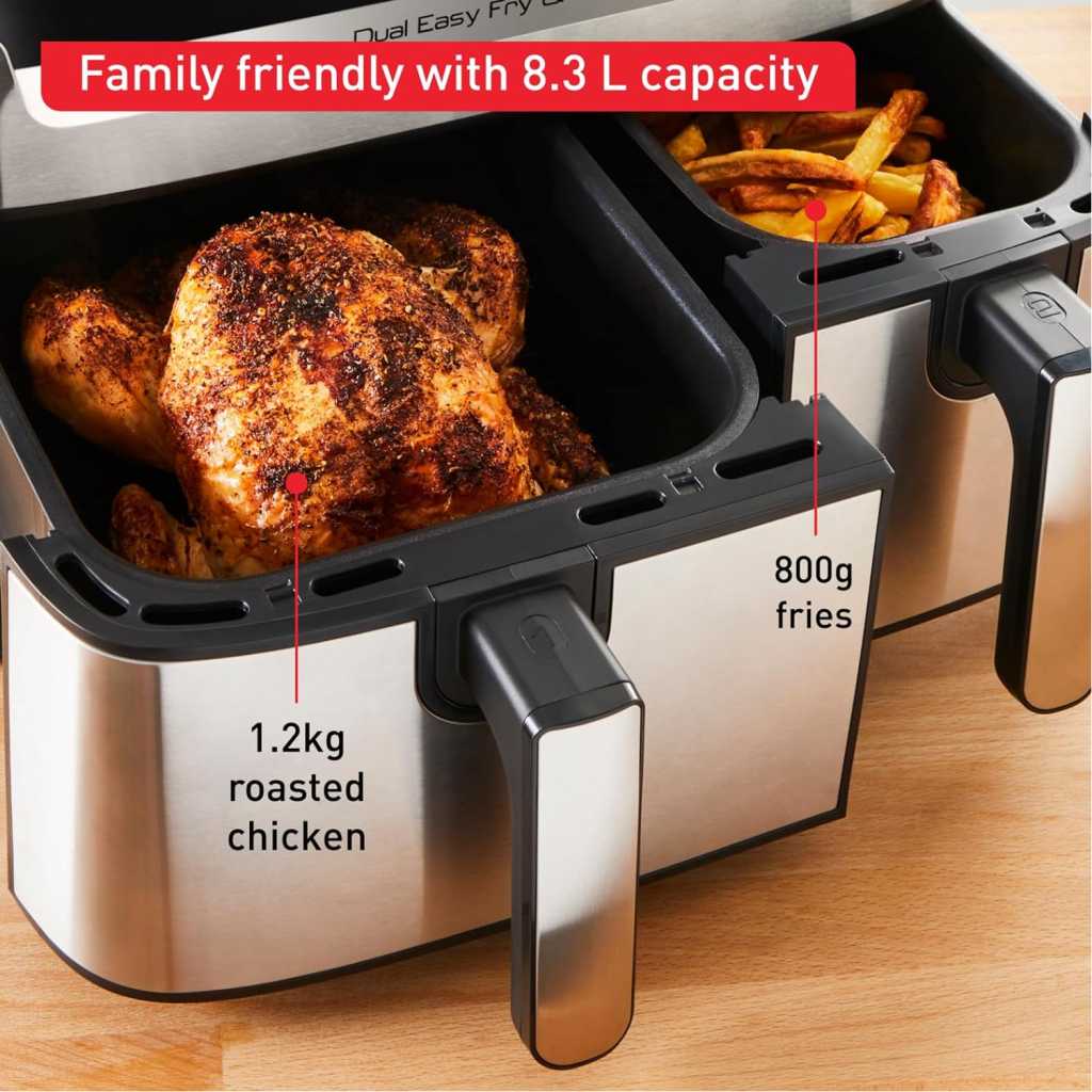 TEFAL Airfryer & Grill |Dual Easy Fry & Grill | 8.3 L | Dual Drawers | 8 Pre-Set Cooking Programs | Dishwasher-Safe Parts | Dedicated App | 2 Years Warranty EY905D40
