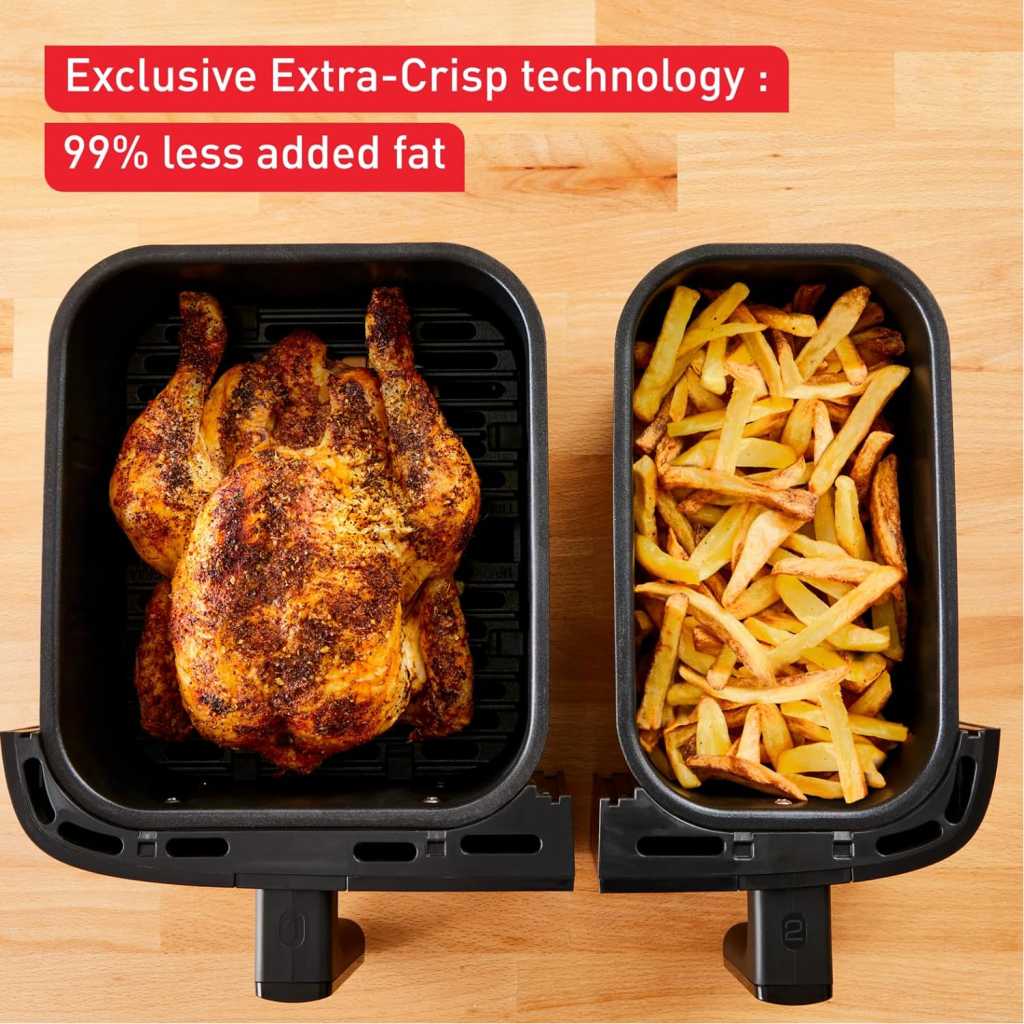 TEFAL Airfryer & Grill |Dual Easy Fry & Grill | 8.3 L | Dual Drawers | 8 Pre-Set Cooking Programs | Dishwasher-Safe Parts | Dedicated App | 2 Years Warranty EY905D40