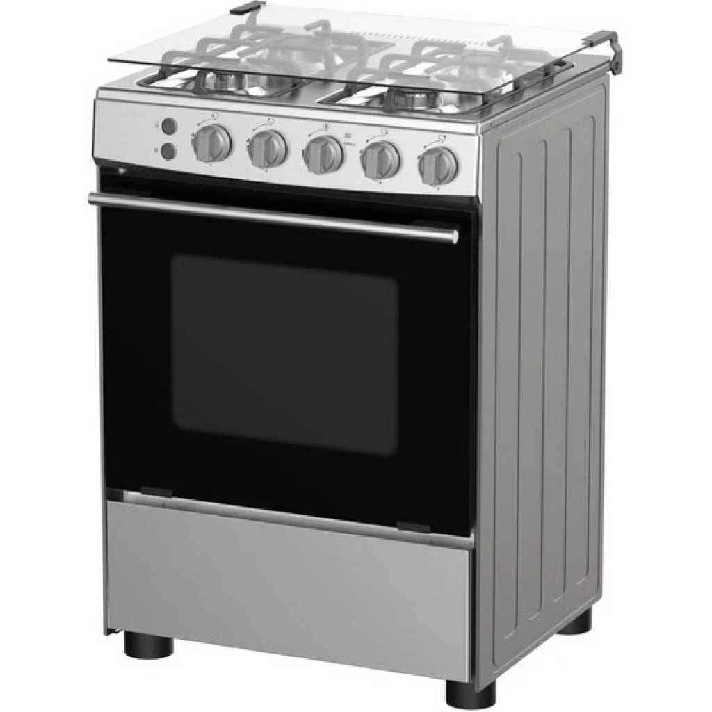 Hisense 60cm 4 Burners Full Gas Cooker with Gas Oven, Auto Ignition - Silver (HFG60121X)