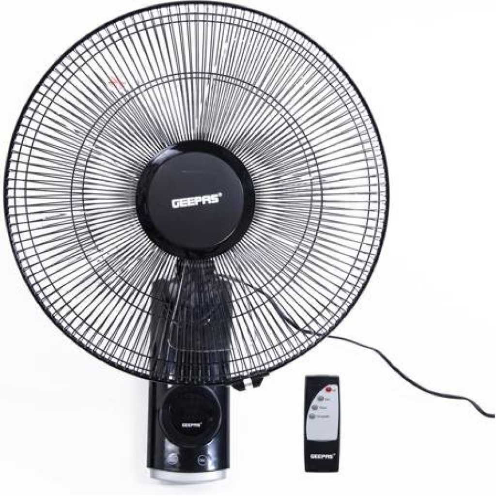 Geepas GF9479 16-inch 3 Speed Wall Fan With Remote - Black