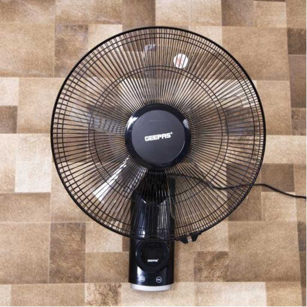 Geepas GF9479 16-inch 3 Speed Wall Fan With Remote - Black