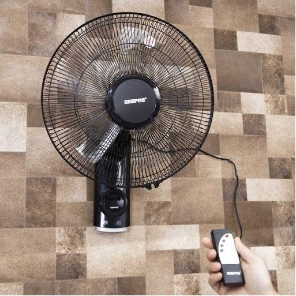 Geepas GF9479 16-inch 3 Speed Wall Fan With Remote - Black