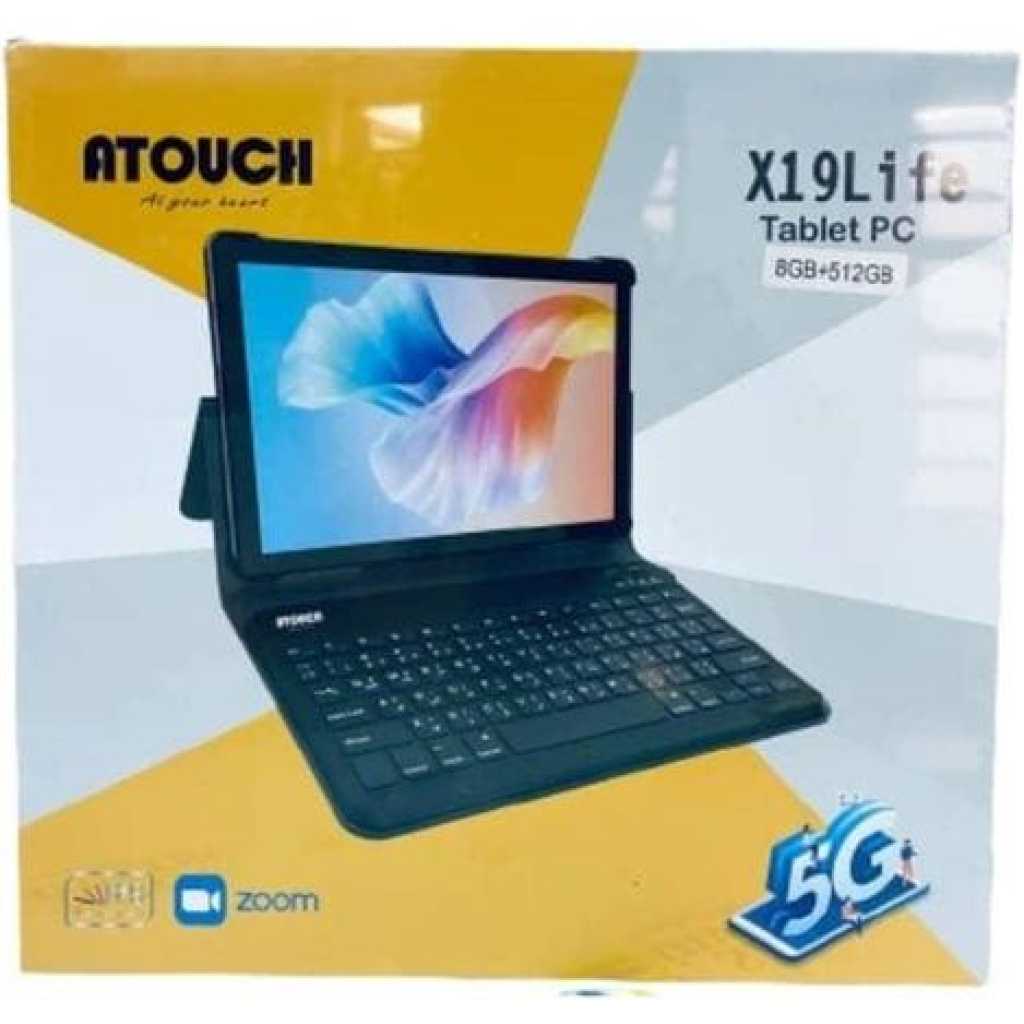 Atouch X19 Life 5G 1280X800 Quad Core Android Tablet PC With Keyboard - 10 Inch - 512GB ROM - 8GB RAM - Dual SIM - 6000mAh For Kids