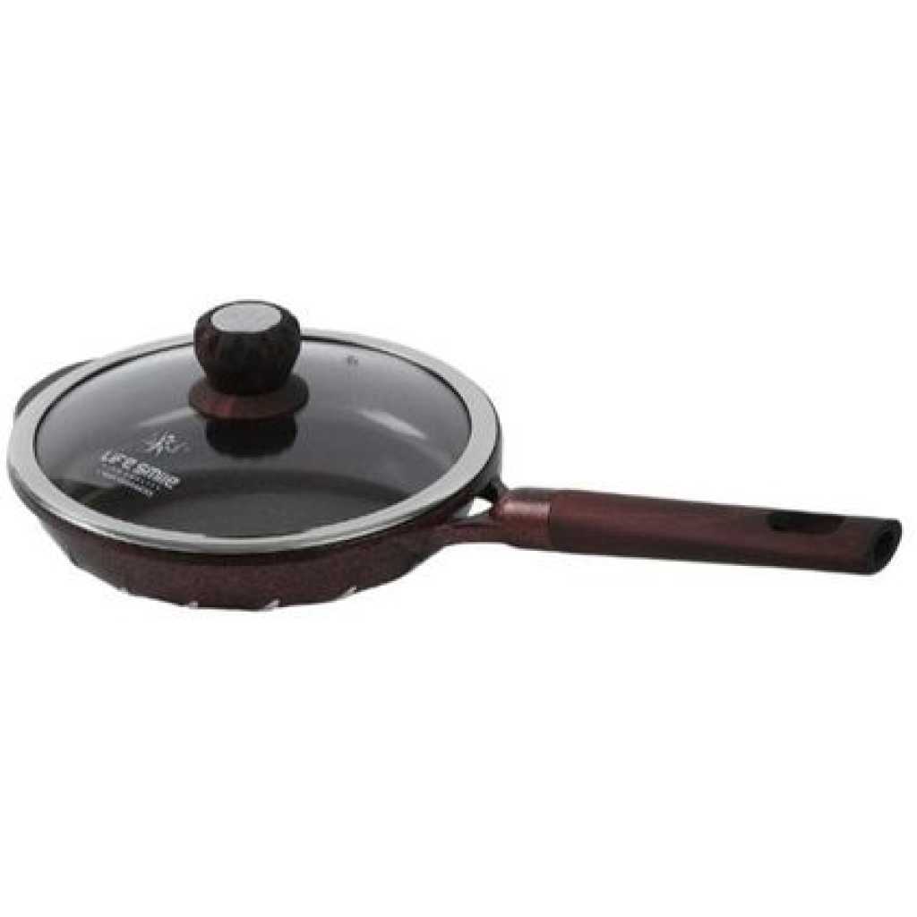 Life Smile 22CM 1.3L Frying Pan with Stone Coating Premium Non Stick Anti-scalding Handle,Suitable for All Hobs Including Induction Wok Pot With Glass Lid -Multicolor