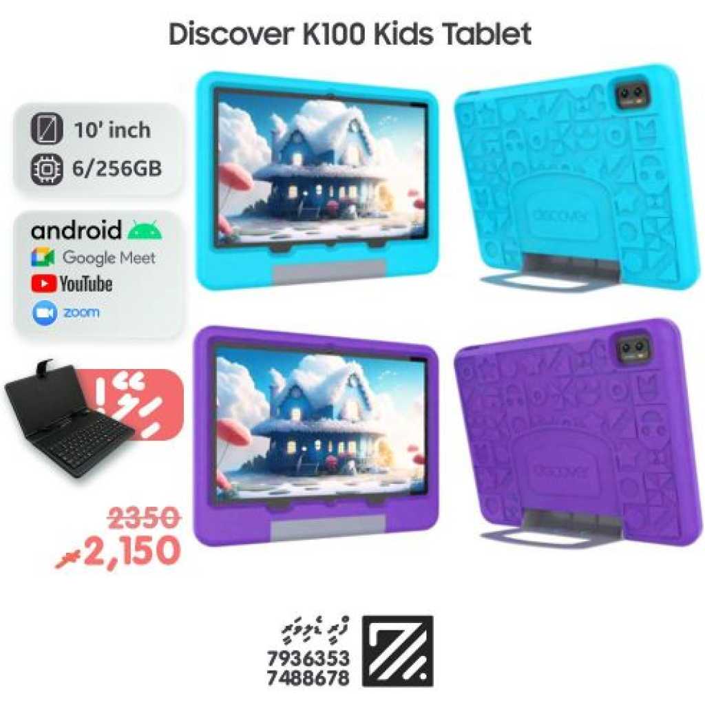 Atouch K100 Android Educational Tablet PC Bluetooth 10.1 Inch - 6GB RAM 256GB ROM-5G Dual Sim -5000mAH- Multicolor