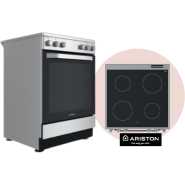 ARISTON Cooker 60x60cm AS68V8KHX; 4 Electric Vitroceramic Plates, Electric Oven, Oven Fan, Storage drawer - Inox