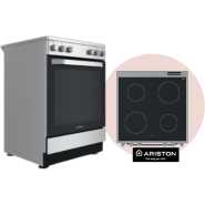 ARISTON Ceramic Cooker 60x60cm AS68V8KHX;  4 Electric Vitroceramic Plates, Electric Oven, Oven Fan, Storage drawer - Inox