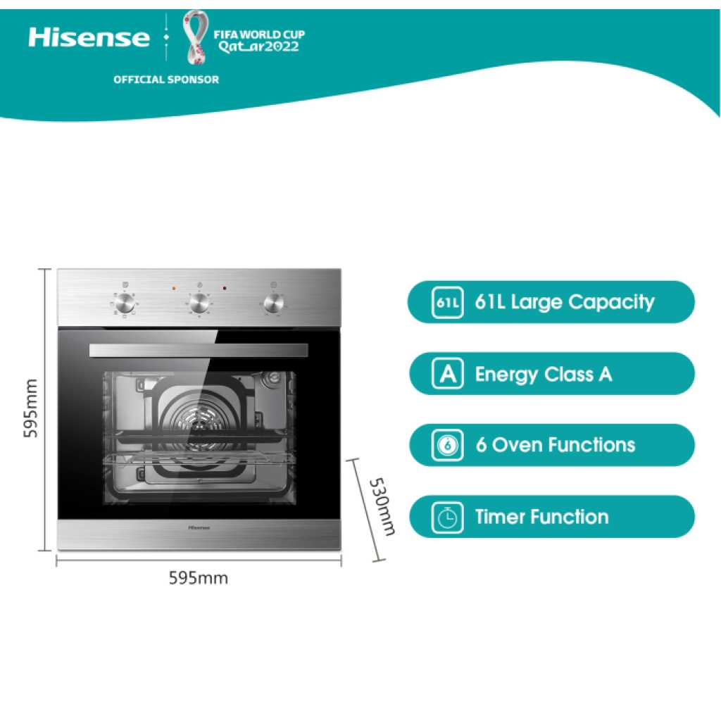 Hisense Built-In Electric Oven With Fan, HBO60203 - Stainless Steel