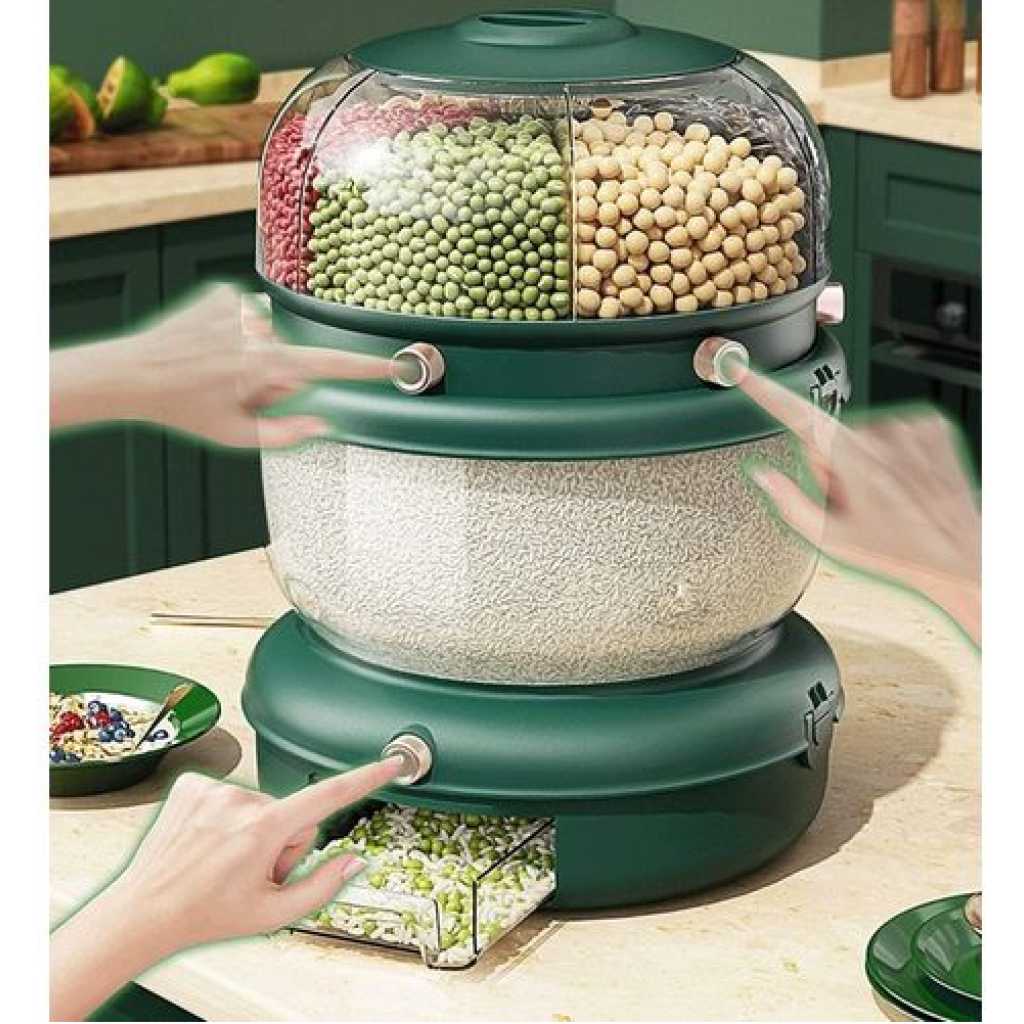 Rice Dispenser, Automatic Dispenser Grain Storage Bin, 360° Rotatable Household Rice Bucket,