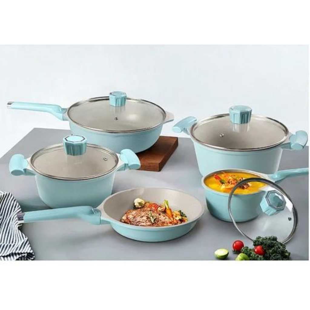 9 Piece Granite Cookware Set Non-stick Pots & Pans Home Kitchen Cooking Lids Pot- Multicolor