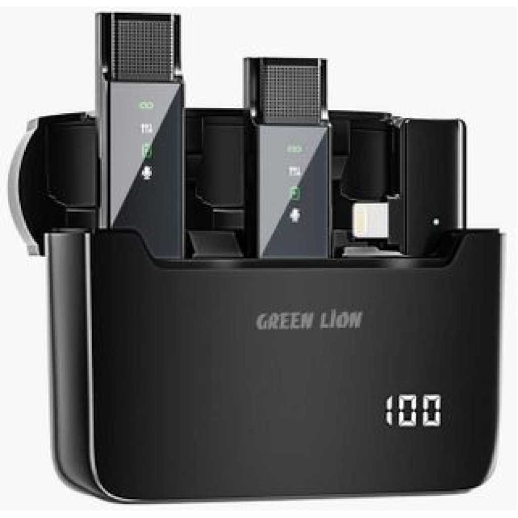 Green Lion 2 in 1 Digital Display Microphone Lightning Connector - Black