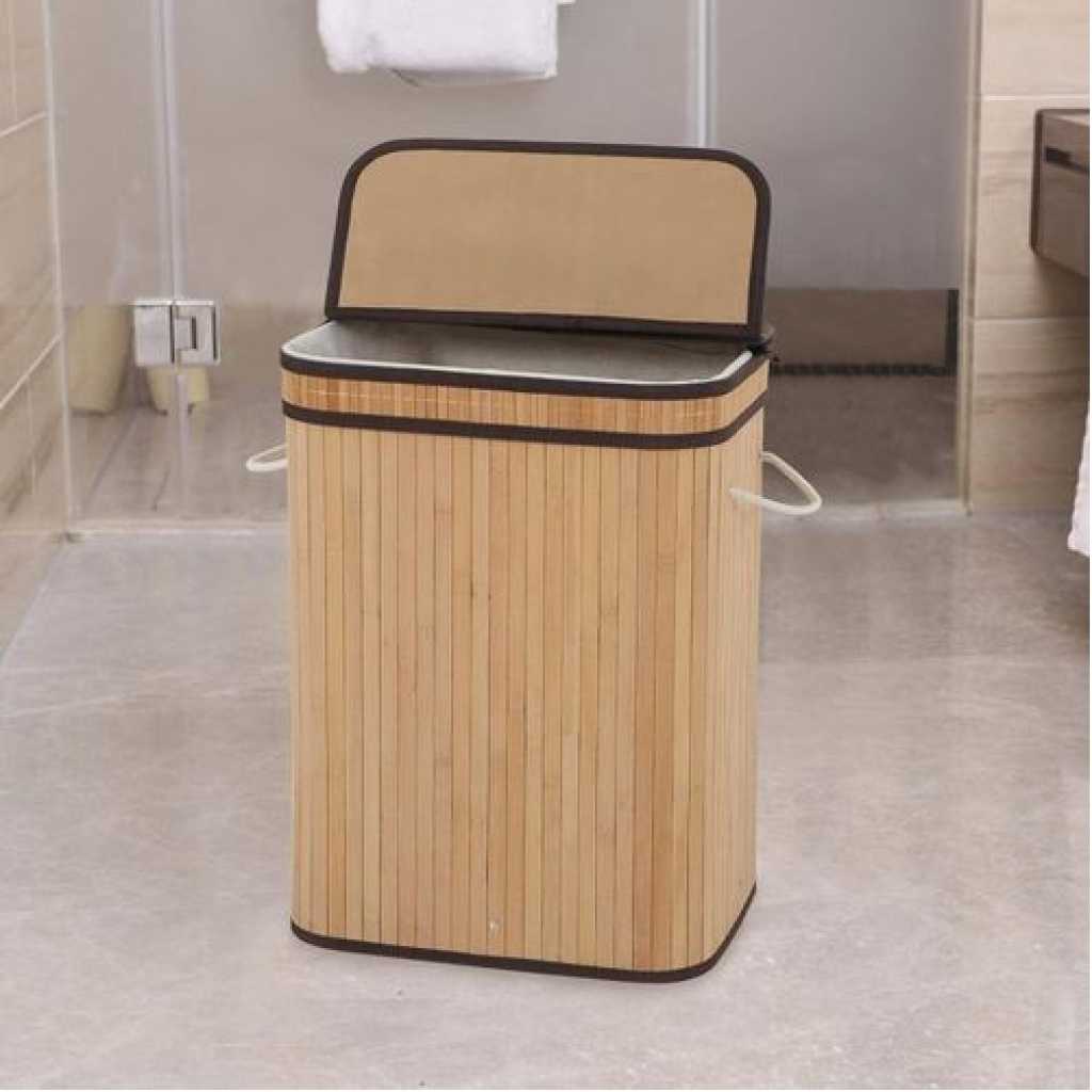 Laundry Hamper with Lid, 72L Bamboo Laundry Basket with Removable Liner, Collapsible Storage.