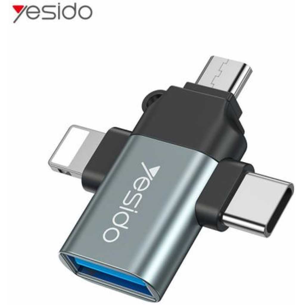 Yesido 3 In 1 OTG USB 3.0 Super Fast Data Transmission Adapter GS15- Multicolor