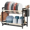 2 Tier Dish Drying Rack Bowl Plate Drainer With Drip Tray, Sink Draining Board Utensil & Cutting Board