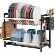 2 Tier Dish Drying Rack Bowl Plate Drainer With Drip Tray, Sink Draining Board Utensil & Cutting Board