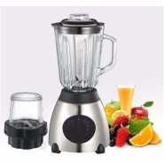 High Speed Motor Stainless Steel Base Glass Jar Blender - Silver