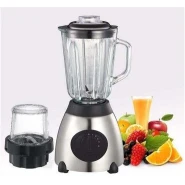 High Speed Motor Stainless Steel Base Glass Jar Blender - Silver