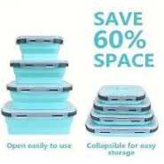 4 Pack Silicon Lunch Box Flat Stacks Collapsible Food Storage Containers With Lids