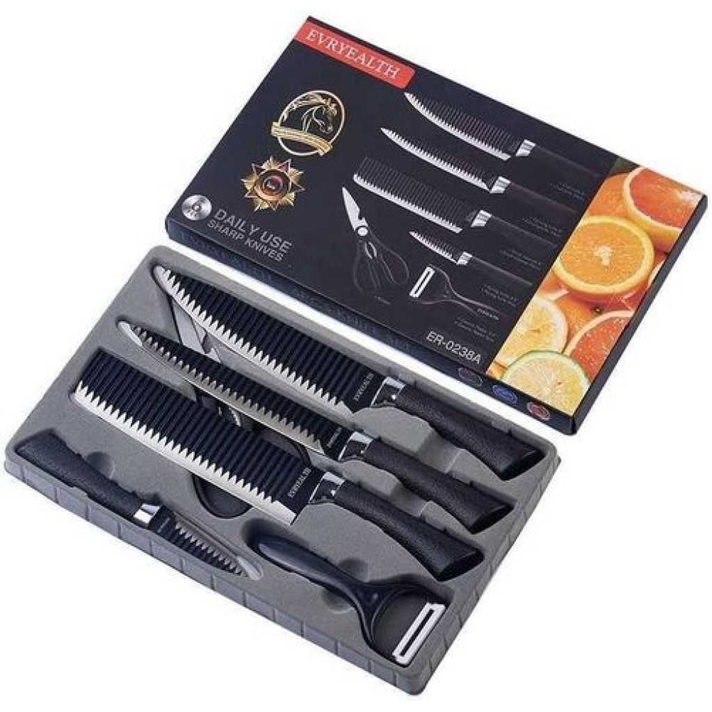 6 pcs Kitchen Knives Set Stainless Steel Sharp Professional Nonstick Chef Knives.
