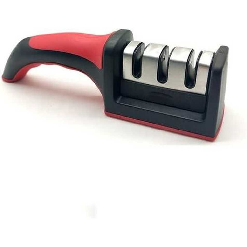 3/4 Stage Kitchen Knife Sharpener Handheld Multi-Function Quick Sharpening Tool Non-Slip Base Tungsten Steel Scissor Sharpeners- Multicolor