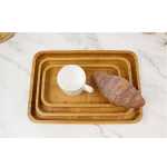 Serving Tray Rectangular Made of Solid Beech Bamboo Wood, Bamboo Bed Tray Kitchen Tray, Wooden Small Tray Decorative Plate Tray for Café, Bar, Restaurant, 20 x 13 x 1.5 cm Platters (3 Pieces) -Brown.
