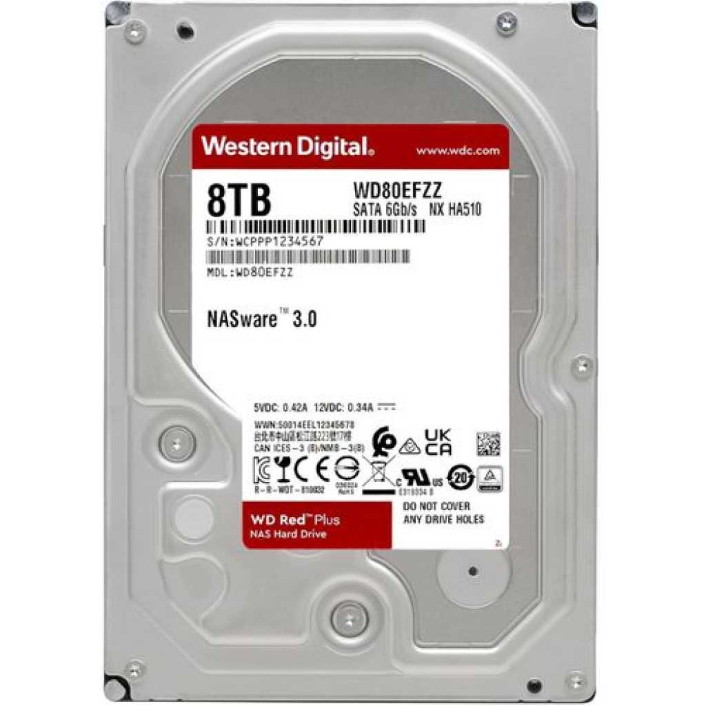 WD Western Digital 8TB Red Plus NAS Internal Hard Drive HDD - 5640 RPM, SATA 256MB/s, CMR.