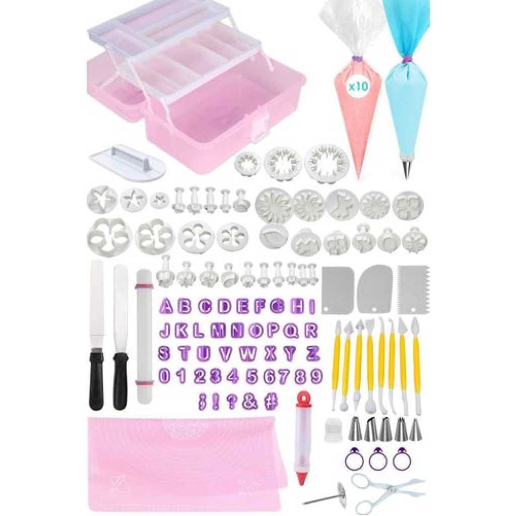 Fondant Tools Cake Decorating Supplies - 123pc Baking Kit, Icing Piping Bags, Tips, 2 Offset Spatula.