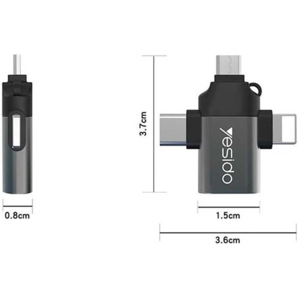 Yesido 3 In 1 OTG USB 3.0 Super Fast Data Transmission Adapter GS15- Multicolor